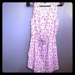 Shirt dress or romper with pink flamingos